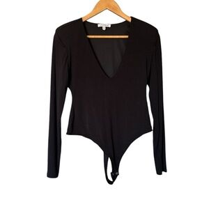 GOOD AMERICAN Long Sleeved Deep Plunge Bodysuit, Size 3 (L?)
